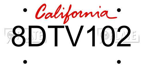 8DTV102 California License Plate