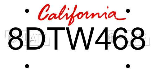 8DTW468 California License Plate