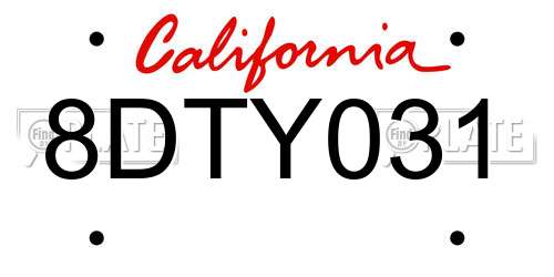 8DTY031 California License Plate