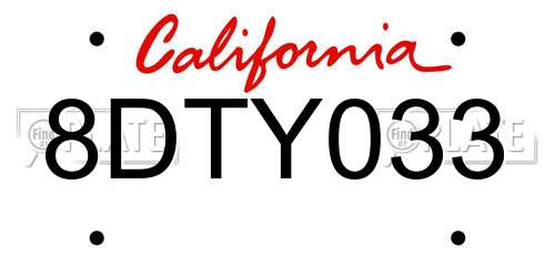 8DTY033 California License Plate