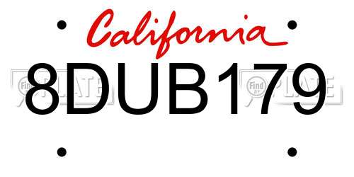 8DUB179 California License Plate