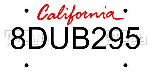 8DUB295 California License Plate