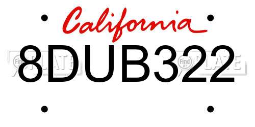 8DUB322 California License Plate
