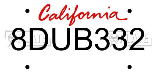 8DUB332 California License Plate