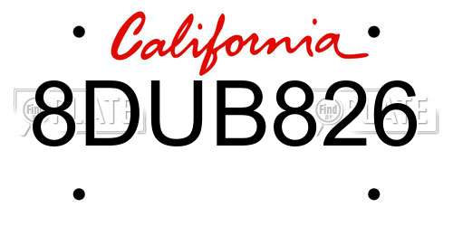 8DUB826 California License Plate