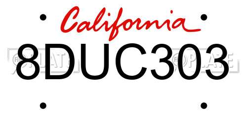 8DUC303 California License Plate