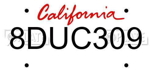8DUC309 California License Plate