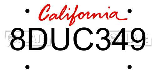 8DUC349 California License Plate
