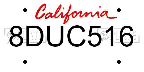 8DUC516 California License Plate