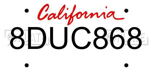 8DUC868 California License Plate