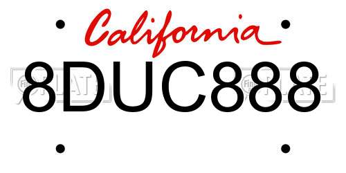 8DUC888 California License Plate