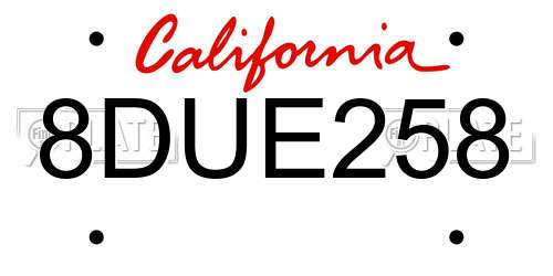 8DUE258 California License Plate