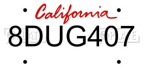 8DUG407 California License Plate