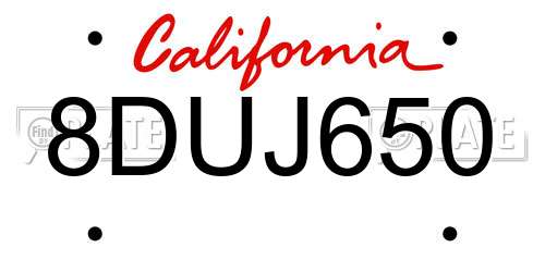 8DUJ650 California License Plate