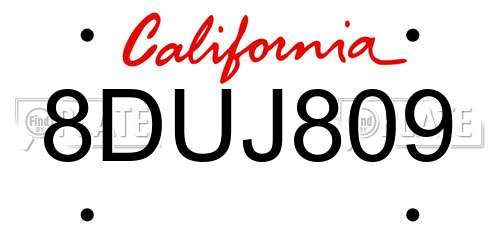 8DUJ809 California License Plate
