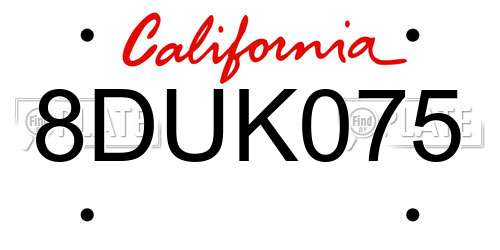 8DUK075 California License Plate