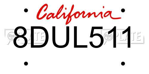 8DUL511 California License Plate