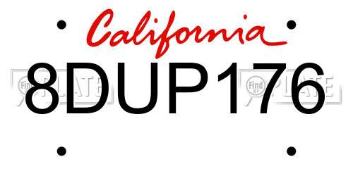 8DUP176 California License Plate