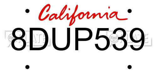 8DUP539 California License Plate
