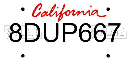 8DUP667 California License Plate