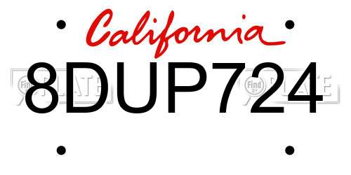 8DUP724 California License Plate