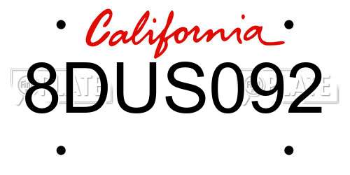 8DUS092 California License Plate