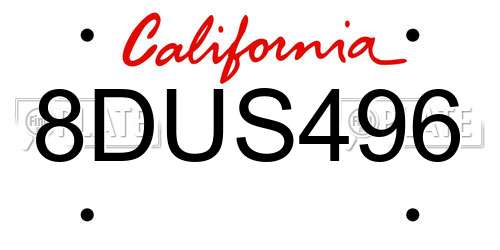 8DUS496 California License Plate
