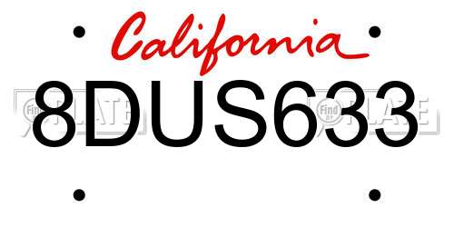 8DUS633 California License Plate