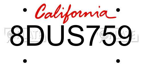 8DUS759 California License Plate