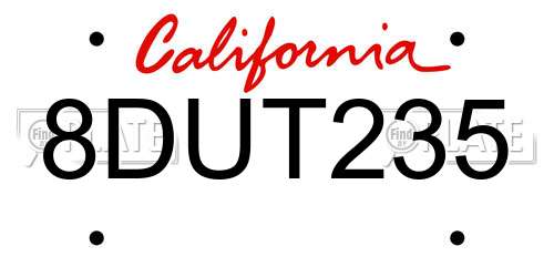 8DUT235 California License Plate
