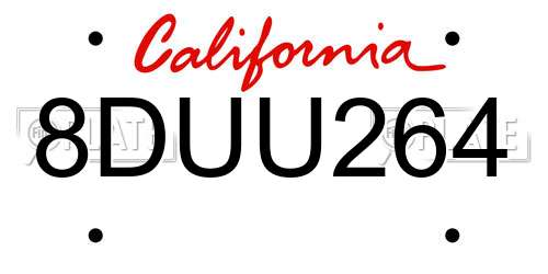 8DUU264 California License Plate