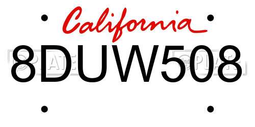 8DUW508 California License Plate
