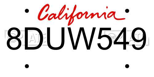 8DUW549 California License Plate