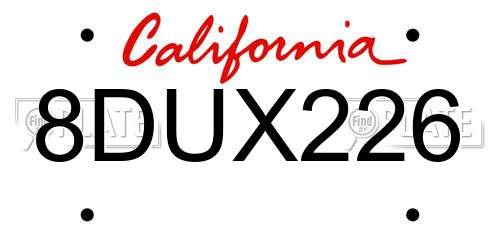 8DUX226 California License Plate