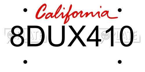 8DUX410 California License Plate