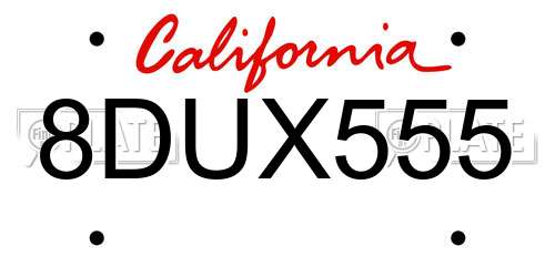 8DUX555 California License Plate
