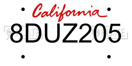 8DUZ205 California License Plate
