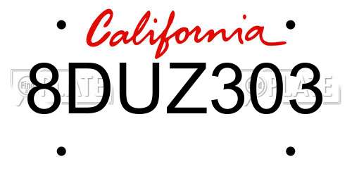 8DUZ303 California License Plate
