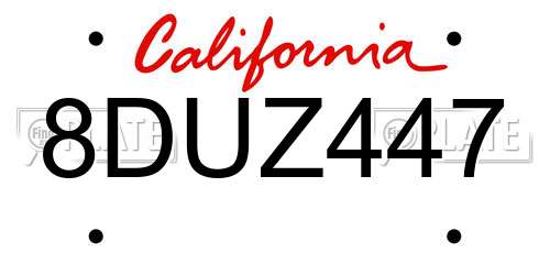 8DUZ447 California License Plate