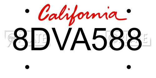 8DVA588 California License Plate