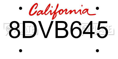 8DVB645 California License Plate