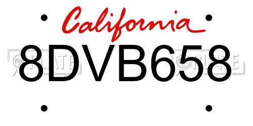 8DVB658 California License Plate