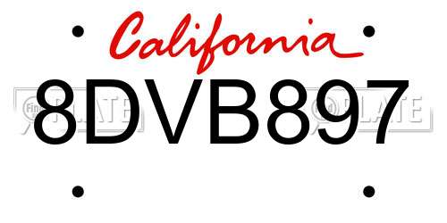 8DVB897 California License Plate