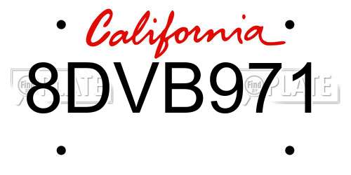 8DVB971 California License Plate