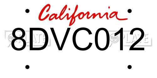 8DVC012 California License Plate