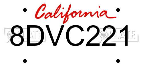 8DVC221 California License Plate