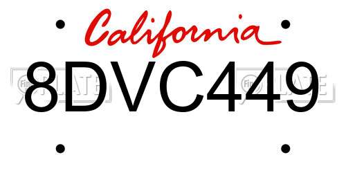 8DVC449 California License Plate