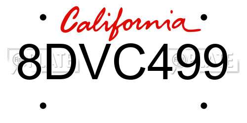 8DVC499 California License Plate