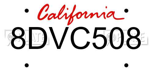 8DVC508 California License Plate