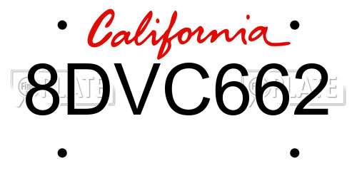 8DVC662 California License Plate